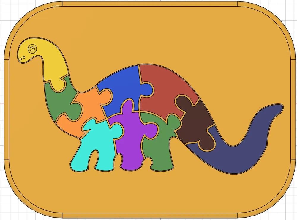 Brontosaurus Dinosaur Shape Puzzle for Kids - Motor Skills Development and Shape Orientation - Fun & Decorative Insertion Puzzle - 3D Print