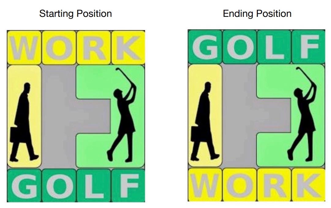 Work and Golf Sliding Puzzle - Swap Work & Golf in the Least Moves, Fun Brain Game, Challenging Slider Puzzle for Adults and Kids