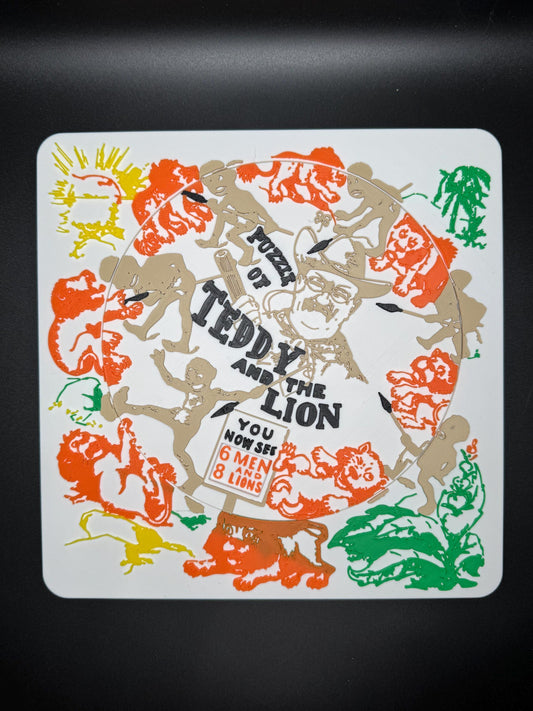 Teddy and the Lion Puzzle - Classic 1909 Optical Illusion, Sam Loyd Recreation, Unique Home Décor & Gift Idea