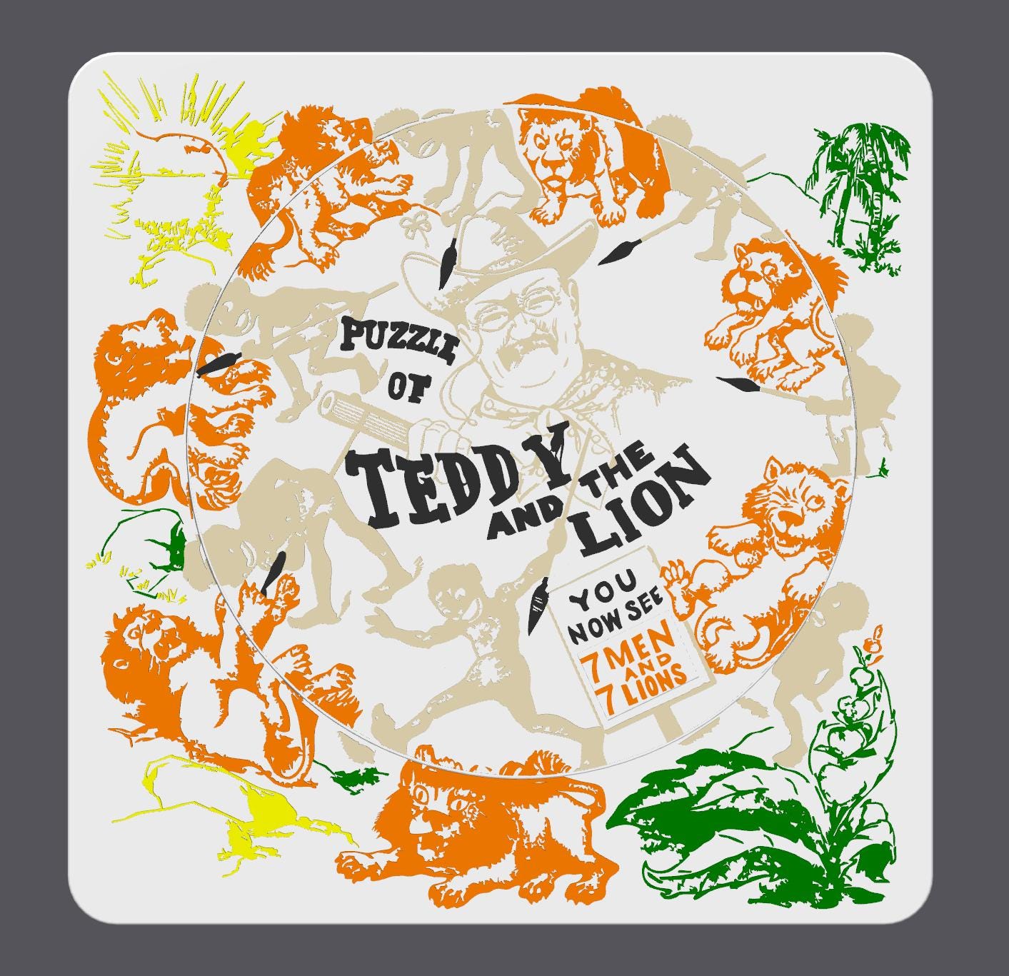 Teddy and the Lion Puzzle - Classic 1909 Optical Illusion, Sam Loyd Recreation, Unique Home Décor & Gift Idea