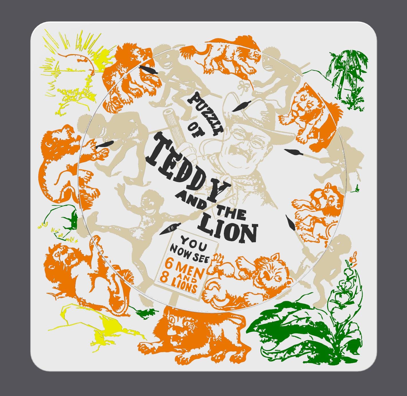 Teddy and the Lion Puzzle - Classic 1909 Optical Illusion, Sam Loyd Recreation, Unique Home Décor & Gift Idea