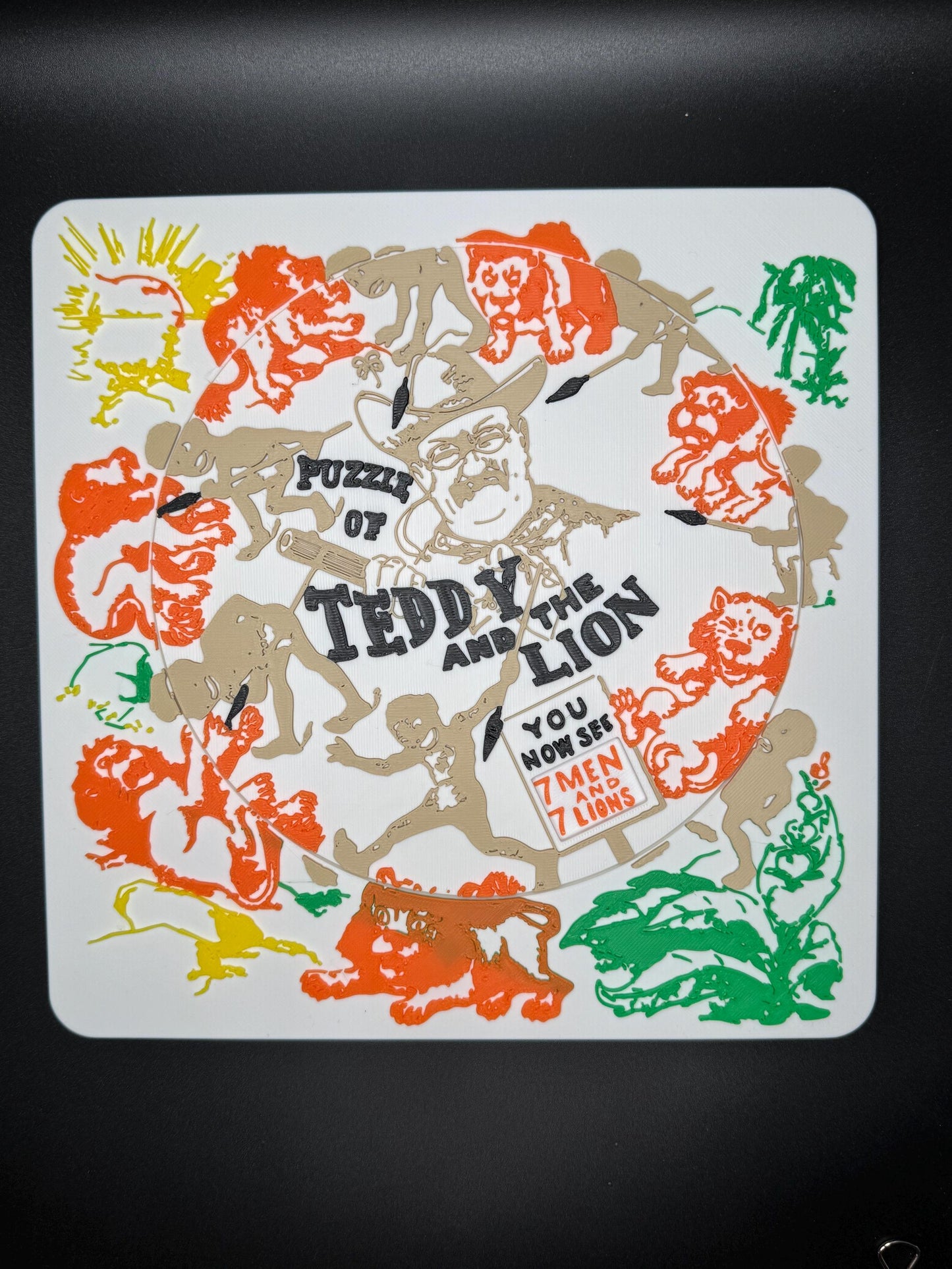 Teddy and the Lion Puzzle - Classic 1909 Optical Illusion, Sam Loyd Recreation, Unique Home Décor & Gift Idea