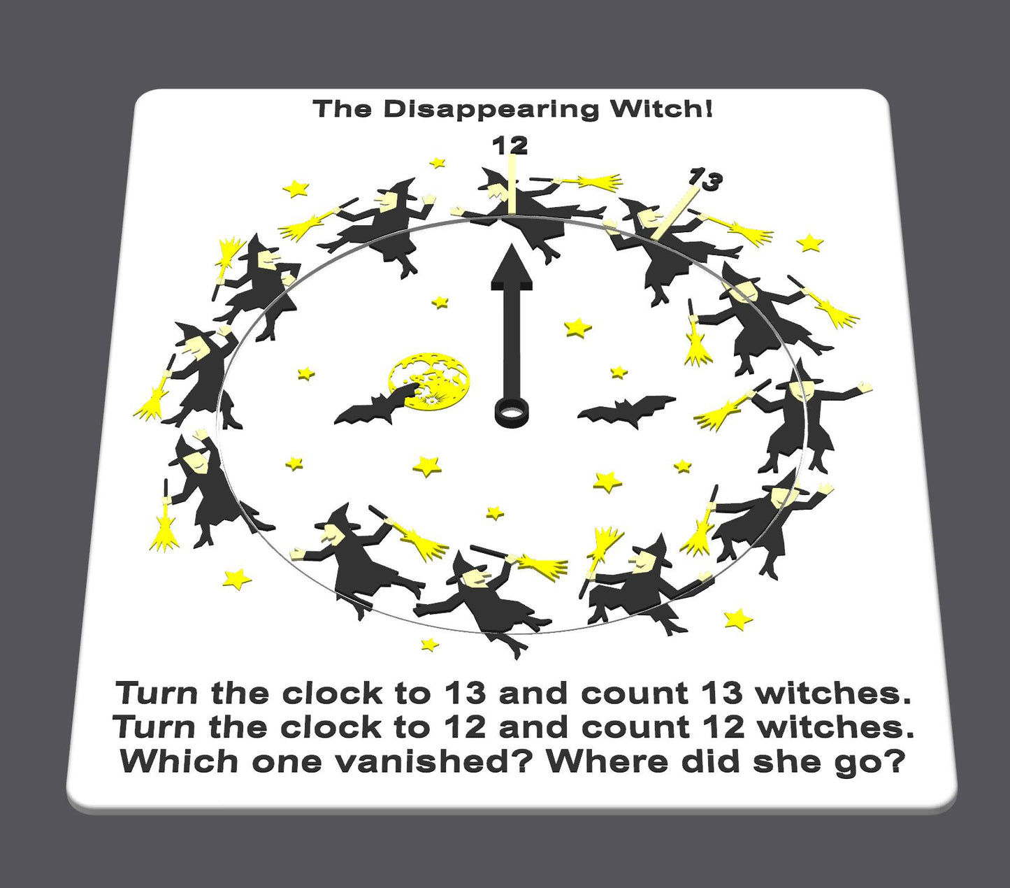 Disappearing Witch Puzzle - Count the Witches! 12 or 13? Fun Family Game with Hidden Objects & Brain Teaser Based on Disappearing Bicyclist