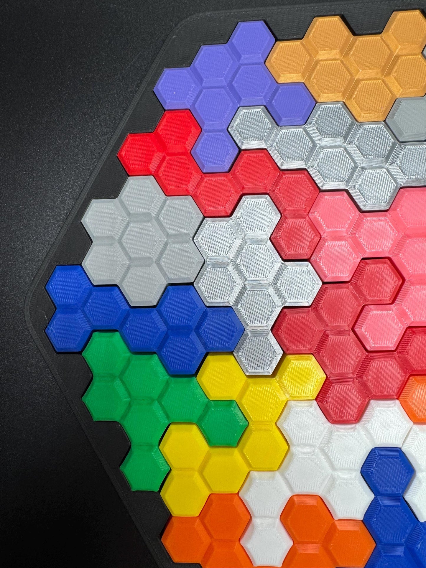 Hexagon Puzzle Brain Teaser - Difficult 3D Printed Puzzle, Brain Teaser for All Ages, 22 Unique Pieces & Hexagon Base - Large 255x225mm Game