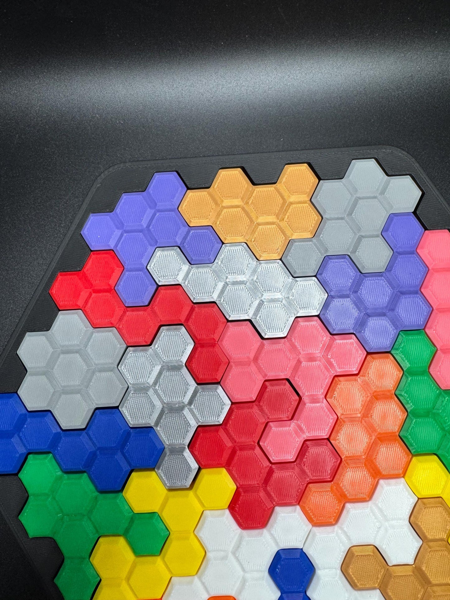 Hexagon Puzzle Brain Teaser - Difficult 3D Printed Puzzle, Brain Teaser for All Ages, 22 Unique Pieces & Hexagon Base - Large 255x225mm Game