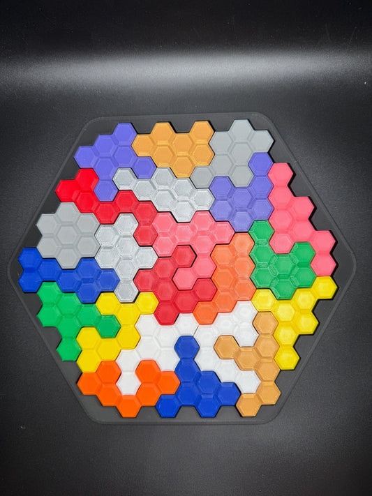 Hexagon Puzzle Brain Teaser - Difficult 3D Printed Puzzle, Brain Teaser for All Ages, 22 Unique Pieces & Hexagon Base - Large 255x225mm Game