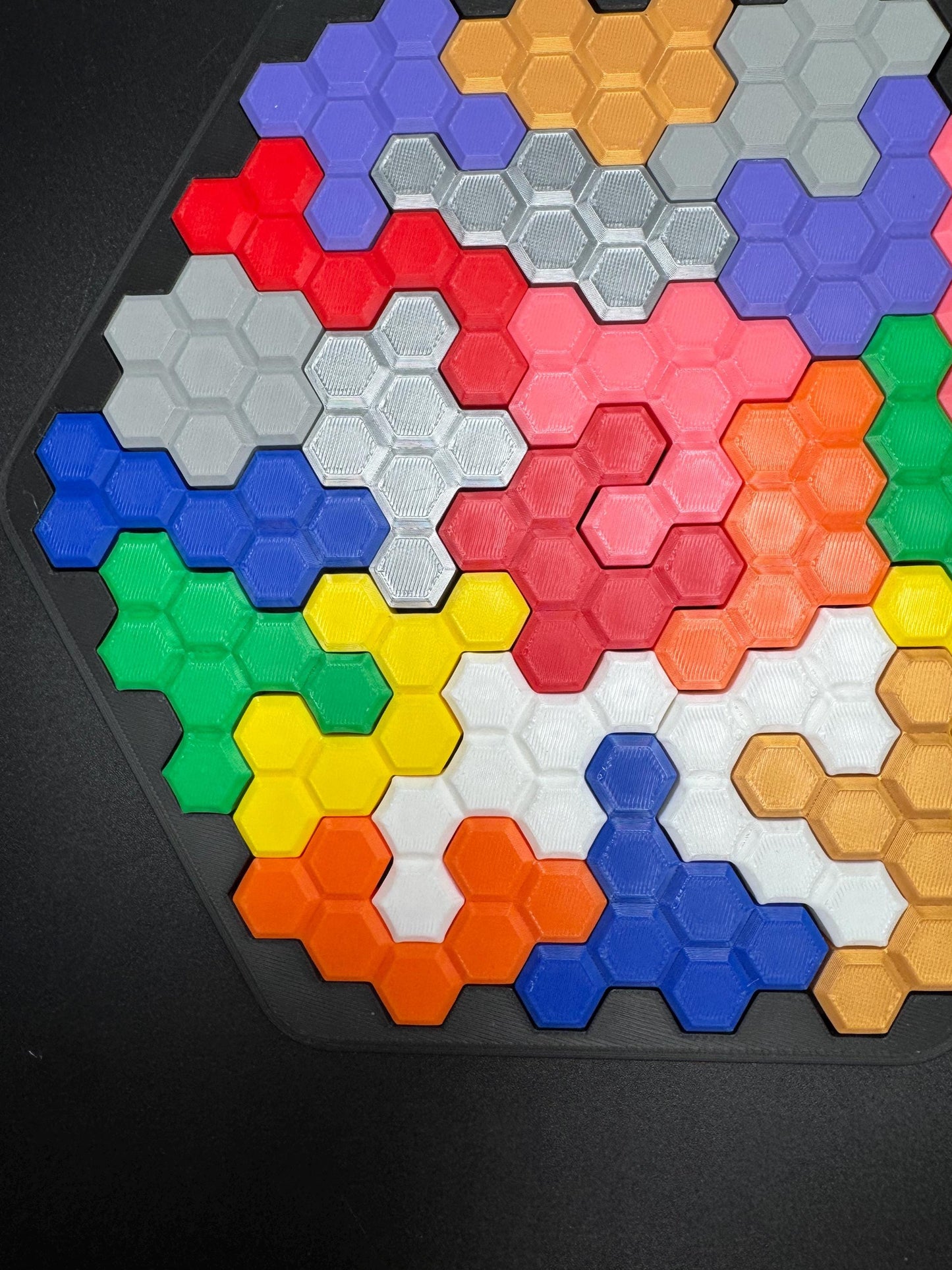 Hexagon Puzzle Brain Teaser - Difficult 3D Printed Puzzle, Brain Teaser for All Ages, 22 Unique Pieces & Hexagon Base - Large 255x225mm Game