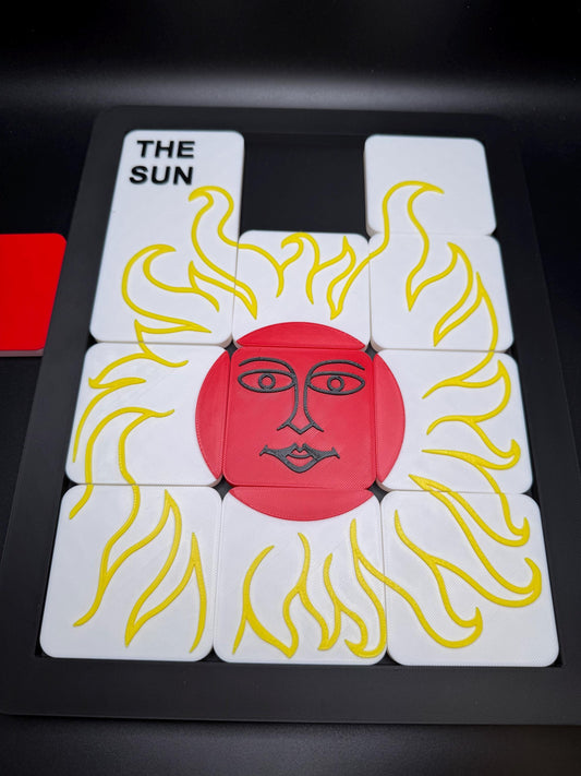 The Sun Sliding Puzzle - Large 3D Printed Puzzle, Interactive Sliding Piece Challenge, Get the Sun Square In The Middle, Mind Teasing Fun