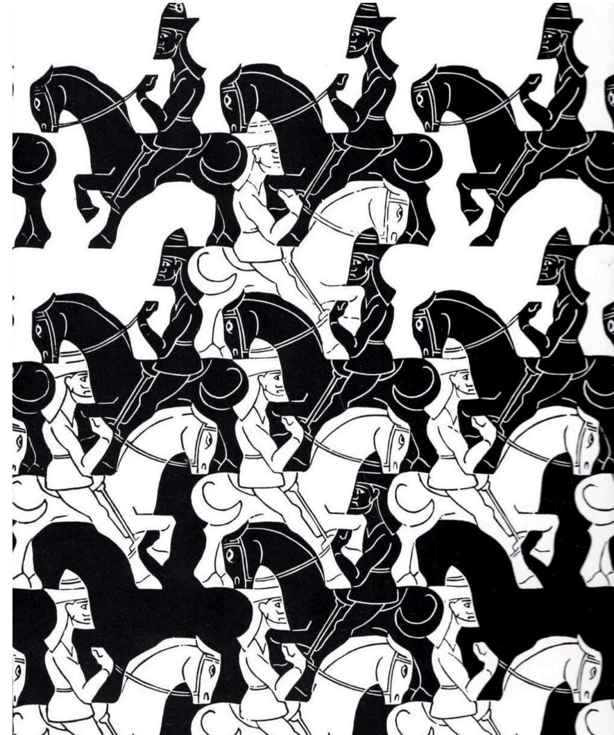 48 Pieces Escher Horse Tessellation Tiles Print | Art Print Decor | Unique Wall Art | Home Decor | Geometric Patterns & Design