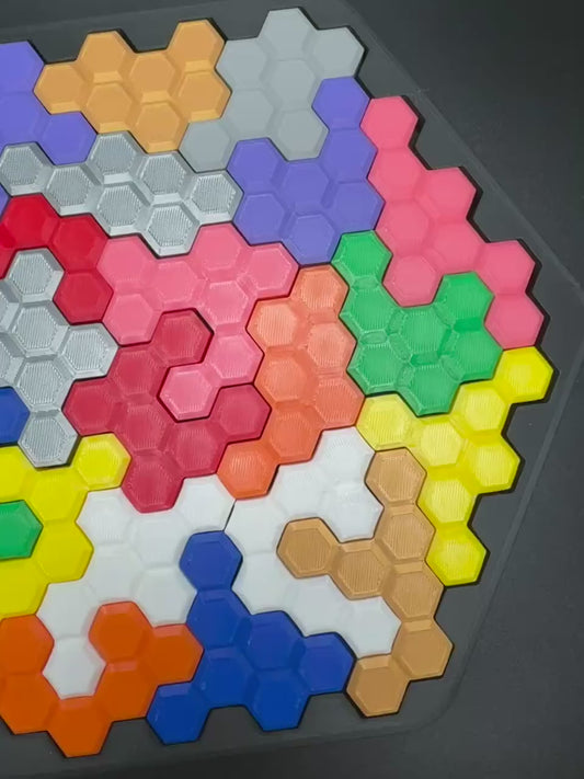 Hexagon Puzzle Brain Teaser - Difficult 3D Printed Puzzle, Brain Teaser for All Ages, 22 Unique Pieces & Hexagon Base - Large 255x225mm Game