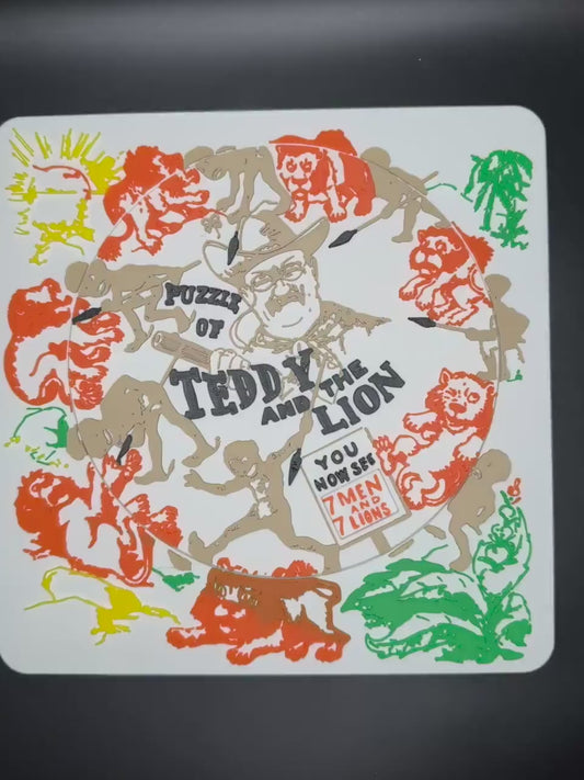 Teddy and the Lion Puzzle - Classic 1909 Optical Illusion, Sam Loyd Recreation, Unique Home Décor & Gift Idea