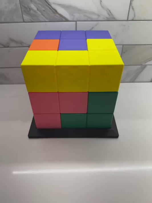 Soma Cube Puzzle - 7 Piece 3D Printed Brain Teaser with Display Base - Retro Game by Piet Hein - 240 Solutions
