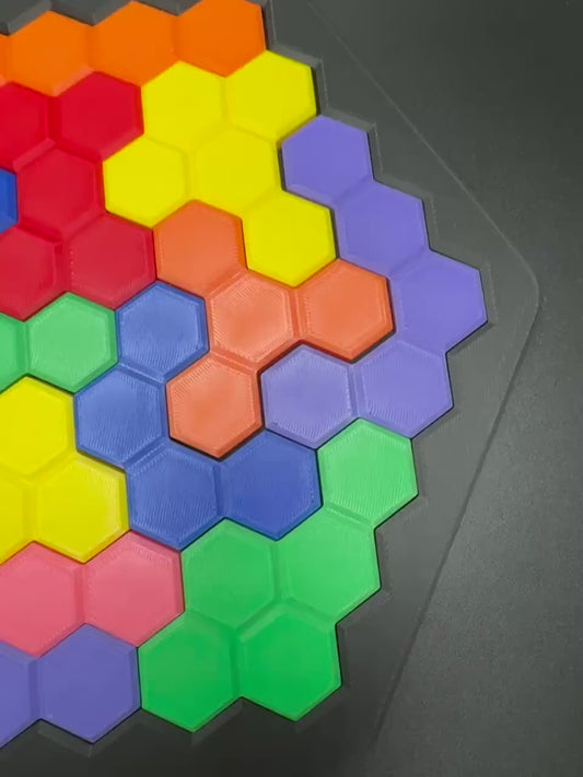 Hexagon Puzzle Brain Teaser - Difficult 3D Printed Puzzle, Brain Teaser for All Ages, 14 Unique Pieces & Hexagon Base - Large 240x210mm Game