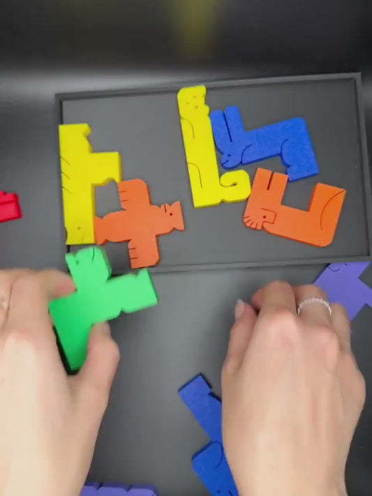 Animal Kingdom Tetris Puzzle - 12 Pieces with Tray and Cover | 245x150mm Fun & Functional Brain Teaser