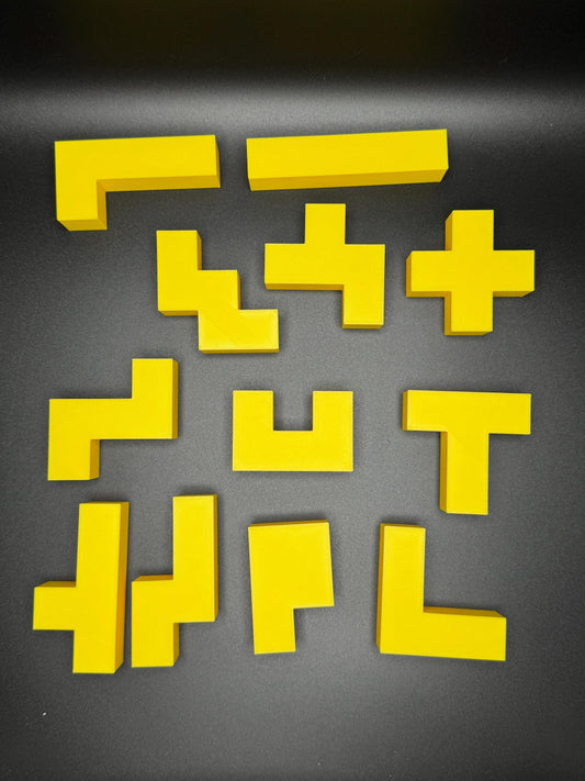 Pentomino Puzzle - 12 Unique 3D Printed Pieces, Fun Mind Challenge Gift for Kids & Teachers, Create Unique Shapes