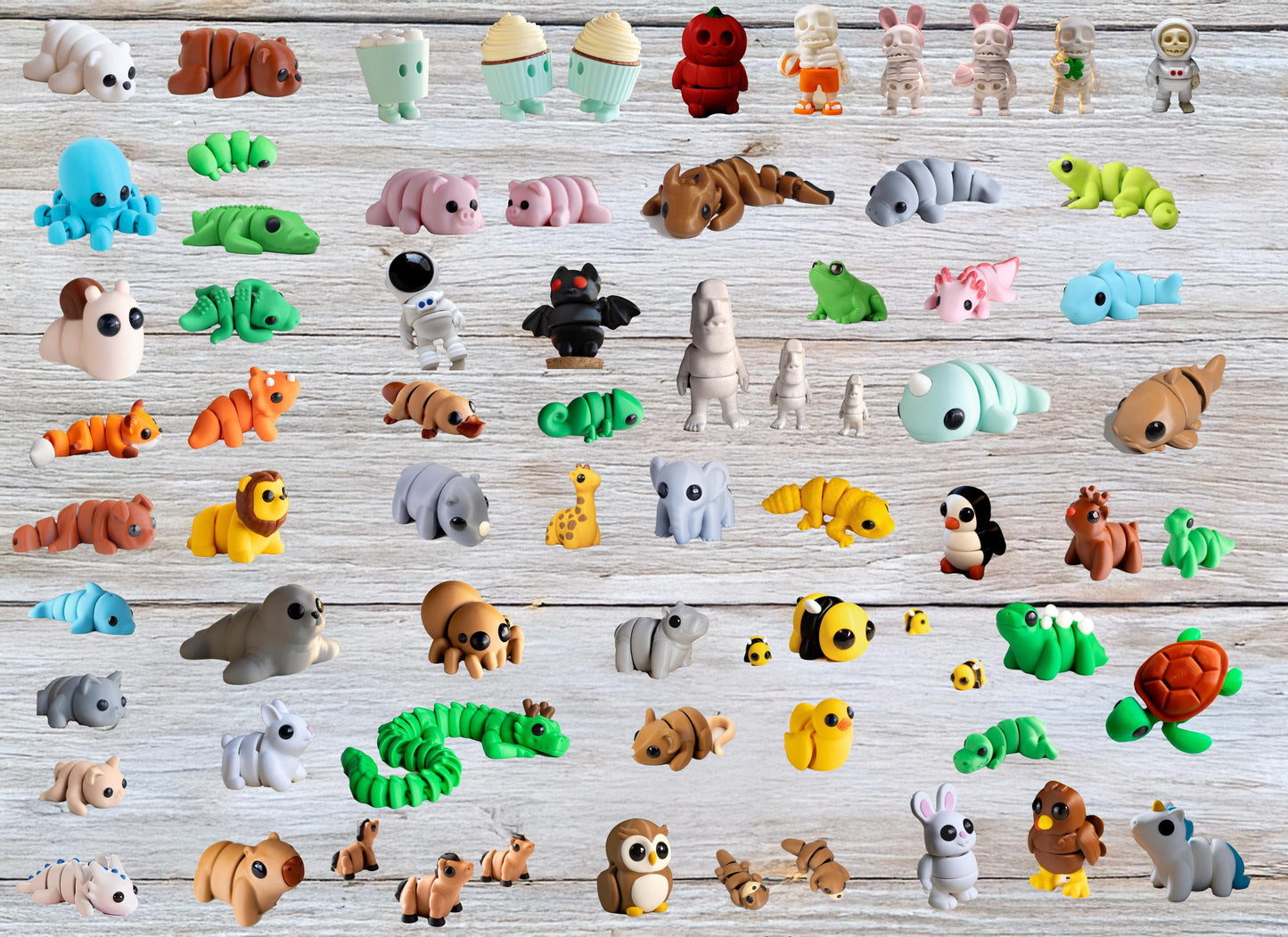 Larger Mini Animals & Toys, Articulating Tiny 3D Printed Fidget Toy, Over 60 Models, 3 Sizes to Pick, Sensory Bulk Gifts for Kids or Adults