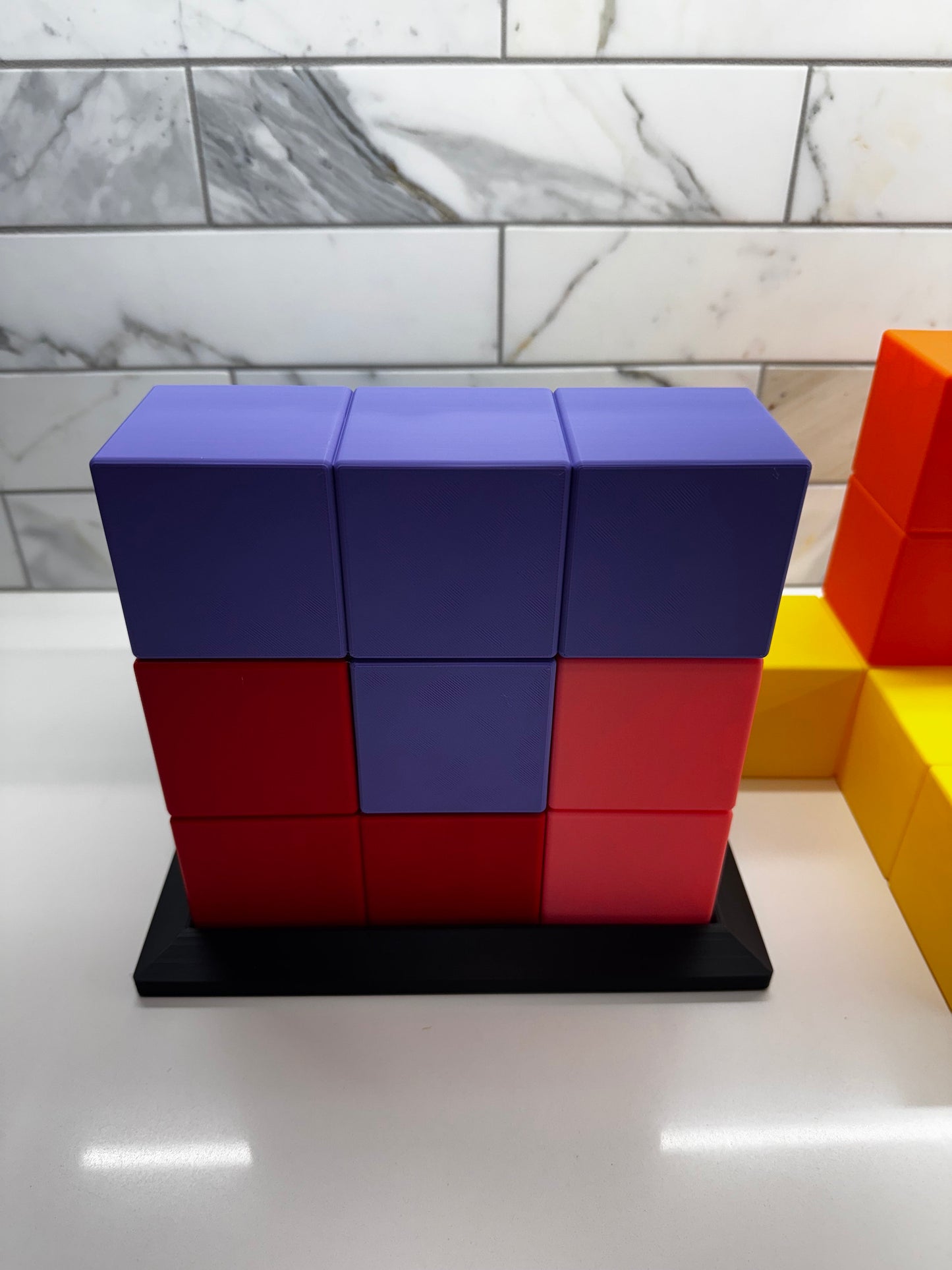 Soma Cube Puzzle - 7 Piece 3D Printed Brain Teaser with Display Base - Retro Game by Piet Hein - 240 Solutions