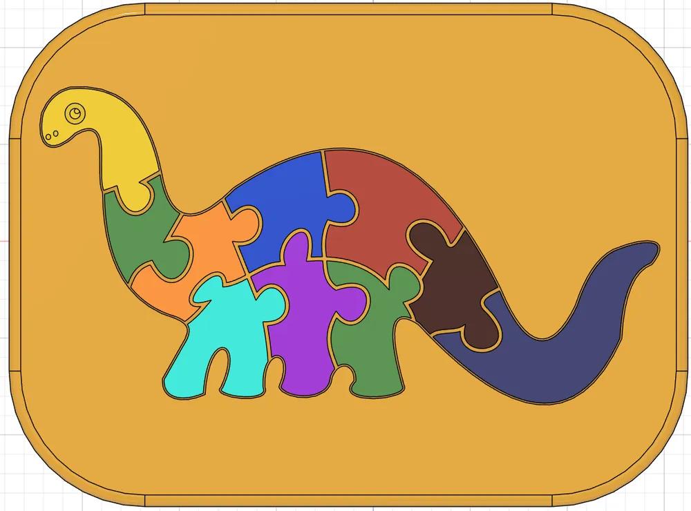 Brontosaurus Dinosaur Shape Puzzle for Kids - Motor Skills Development and Shape Orientation - Fun & Decorative Insertion Puzzle - 3D Print