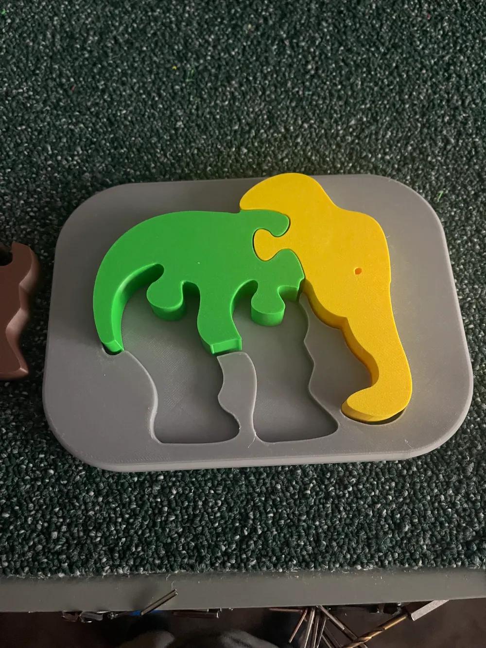 Elephant Shape Puzzle for Kids - Motor Skills Development and Shape Orientation - Fun & Decorative Insertion Puzzle - 3D Printed