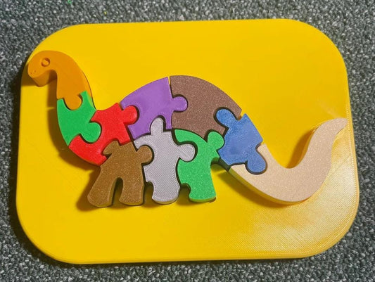 Brontosaurus Dinosaur Shape Puzzle for Kids - Motor Skills Development and Shape Orientation - Fun & Decorative Insertion Puzzle - 3D Print