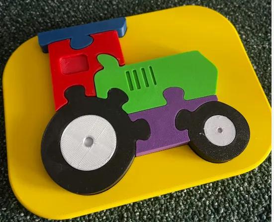 Tractor Shape Puzzle for Kids - Motor Skills Development and Shape Orientation - Fun & Decorative Insertion Puzzle - 3D Printed