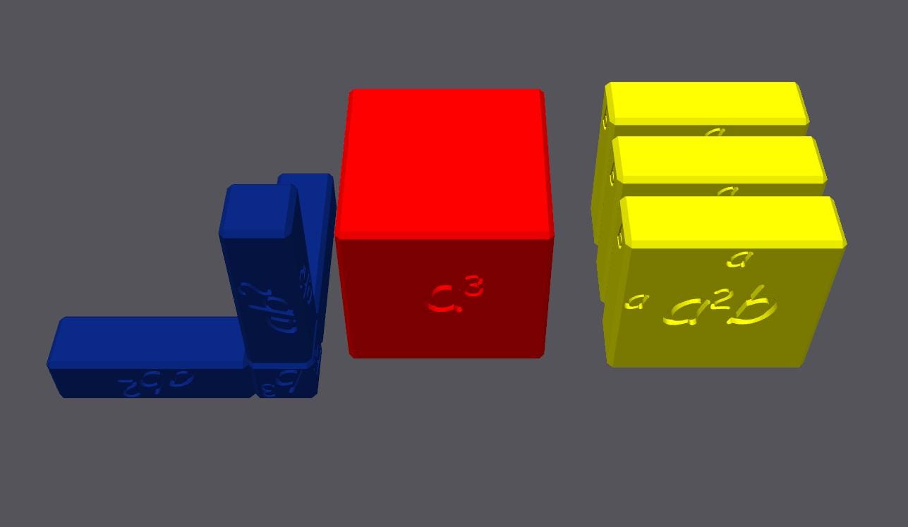 Cube Model for (a + b)3 - 3D Printed Puzzle, Classroom Learning Tool, High Quality Educational Resource