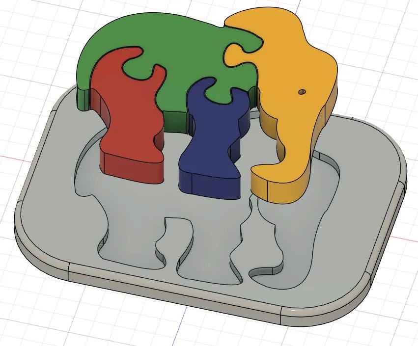 Elephant Shape Puzzle for Kids - Motor Skills Development and Shape Orientation - Fun & Decorative Insertion Puzzle - 3D Printed