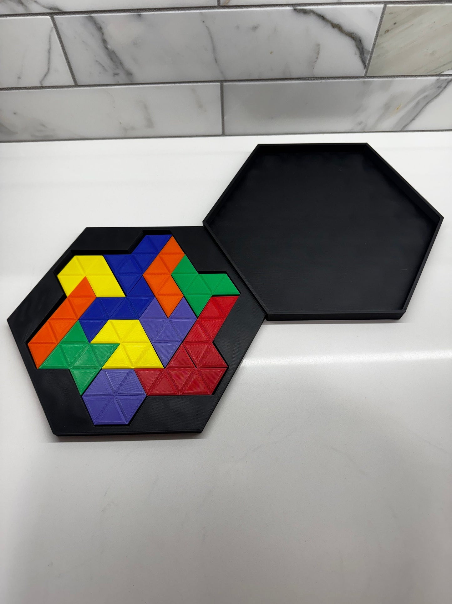 3D Printed Hexiamond Puzzle with Box - Double-sided Challenge, Unique Brain Teaser, Fun for All Ages