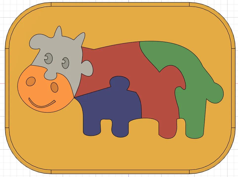 Cow Shape Puzzle for Kids - Motor Skills Development and Shape Orientation - Fun & Decorative Insertion Puzzle - 3D Printed