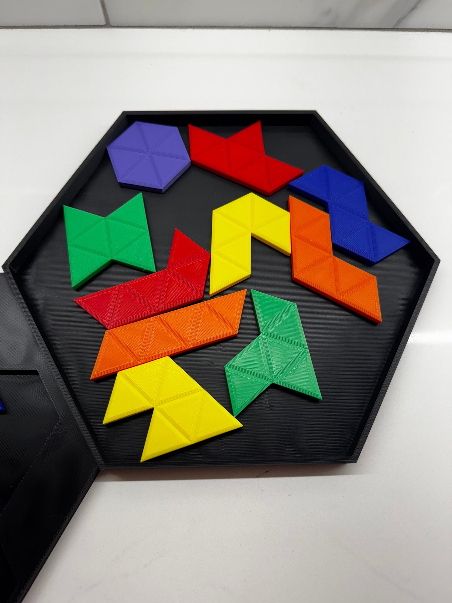 3D Printed Hexiamond Puzzle with Box - Double-sided Challenge, Unique Brain Teaser, Fun for All Ages