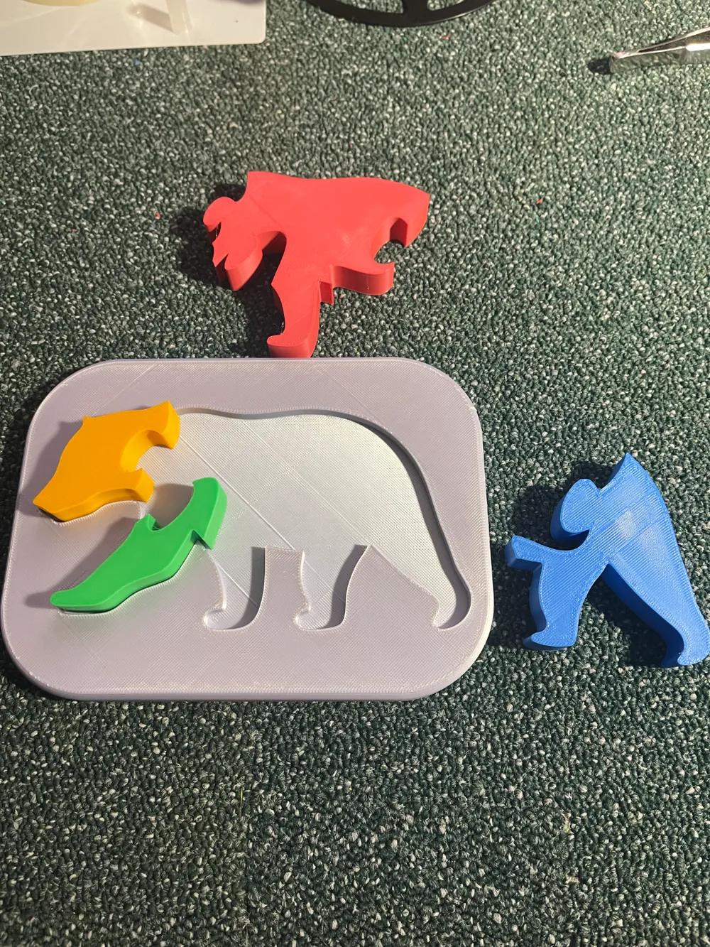 Bear Shape Puzzle for Kids - Motor Skills Development and Shape Orientation - Fun & Decorative Insertion Puzzle - 3D Printed