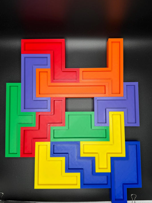 Hexomino Puzzle - 35 Unique 3D Printed Pieces, Fun Mind Challenge Gift for Kids & Teachers, Create Unique Shapes 50x50cm