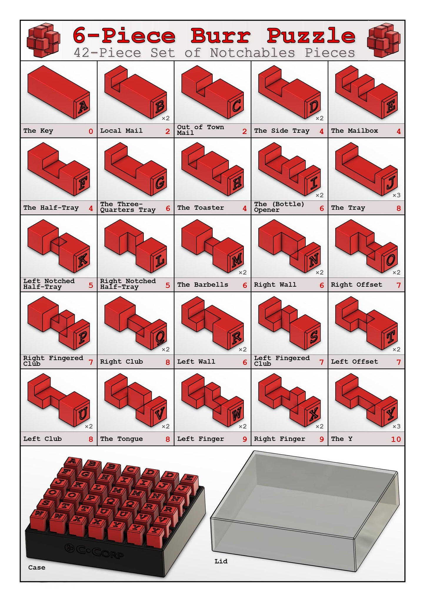 42 Piece Burr Puzzle Set - Classic Challenging Puzzle with Storage Box, Perfect Gift for All Ages, Endless Fun & Large Size 24cm Weight 3lbs