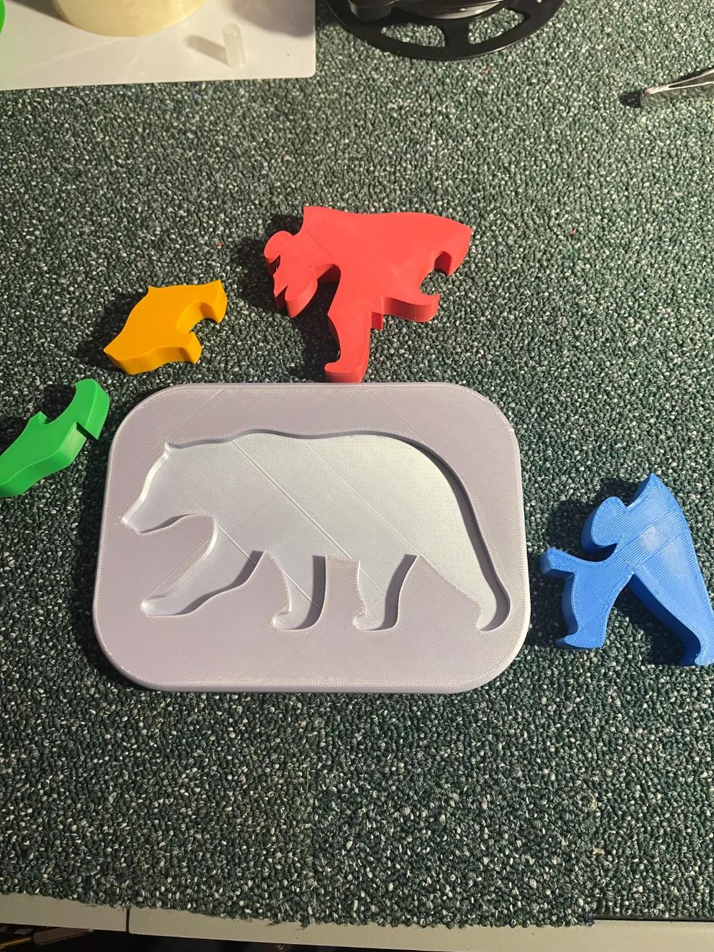 Bear Shape Puzzle for Kids - Motor Skills Development and Shape Orientation - Fun & Decorative Insertion Puzzle - 3D Printed