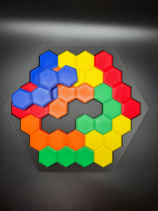 Bee Honeycomb Puzzle - Difficult 3D Printed Puzzle, Brain Teaser for All Ages, 10 Unique Pieces & Hexagon Base - Large 240x210mm Game