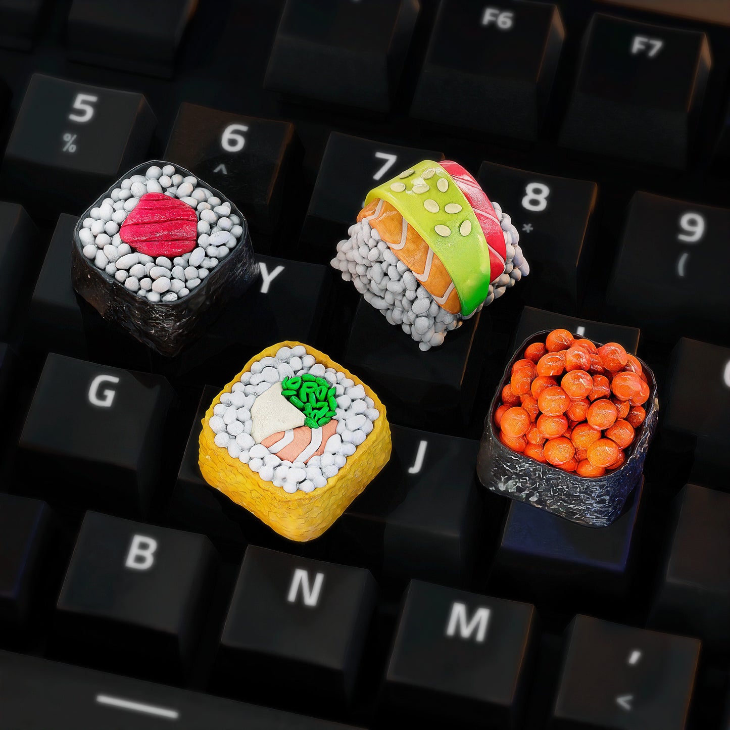 Japanese Sushi Artisan Mechanical Keyboard Keycaps Set - For Cherry MX Switch - Nigiri, Maki & Rainbow Roll - Perfect Gift For Him or Her