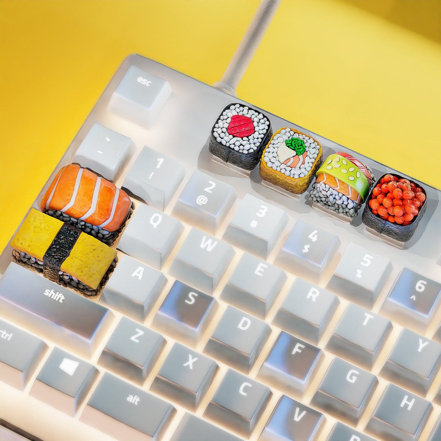 Japanese Sushi Artisan Mechanical Keyboard Keycaps Set - For Cherry MX Switch - Nigiri, Maki & Rainbow Roll - Perfect Gift For Him or Her