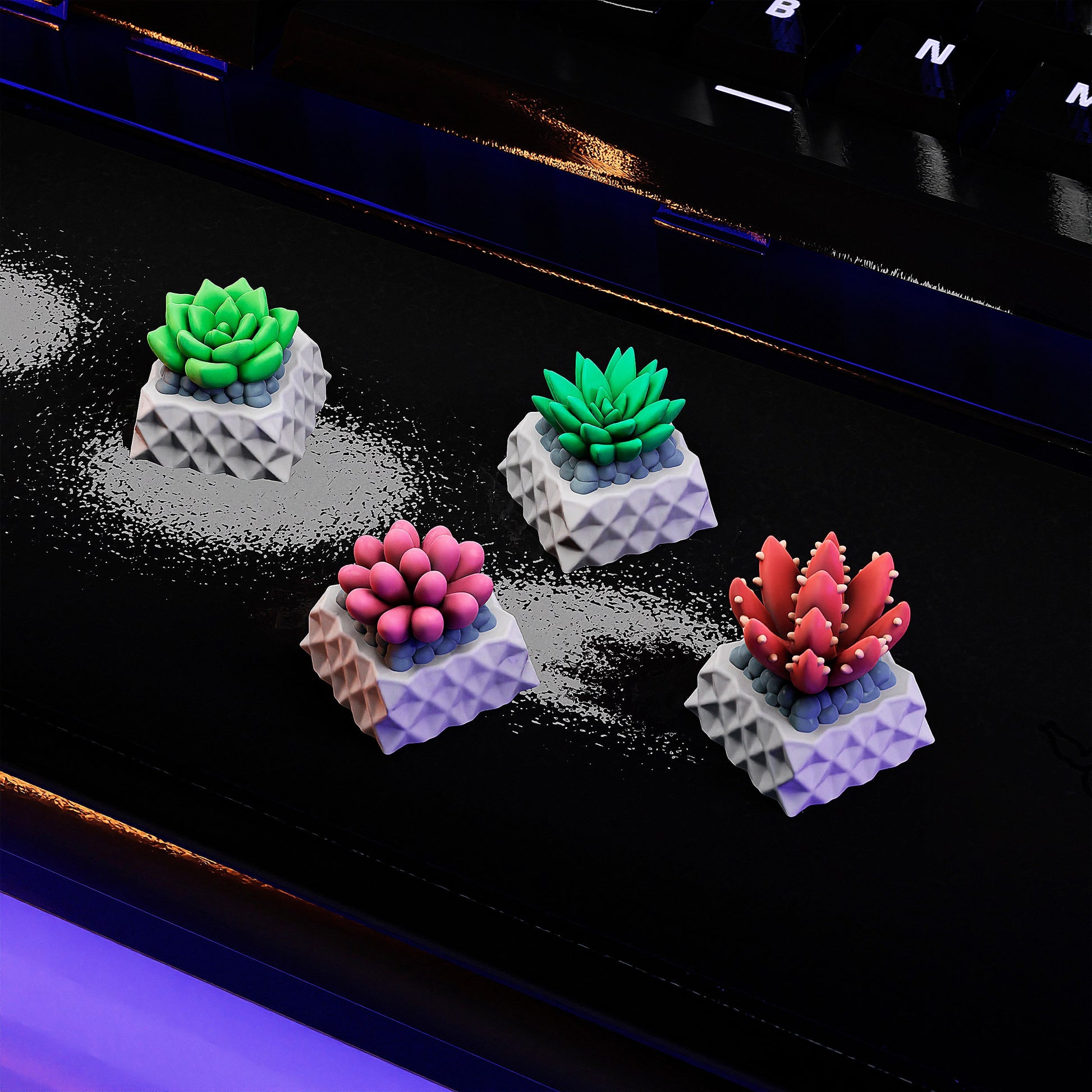 Succulent Plant Artisan Keycaps Set - Cherry MX Compatible - Unique Keyboard Accessory - Perfect Gift for Him & Her - Hiko 3D Keycap