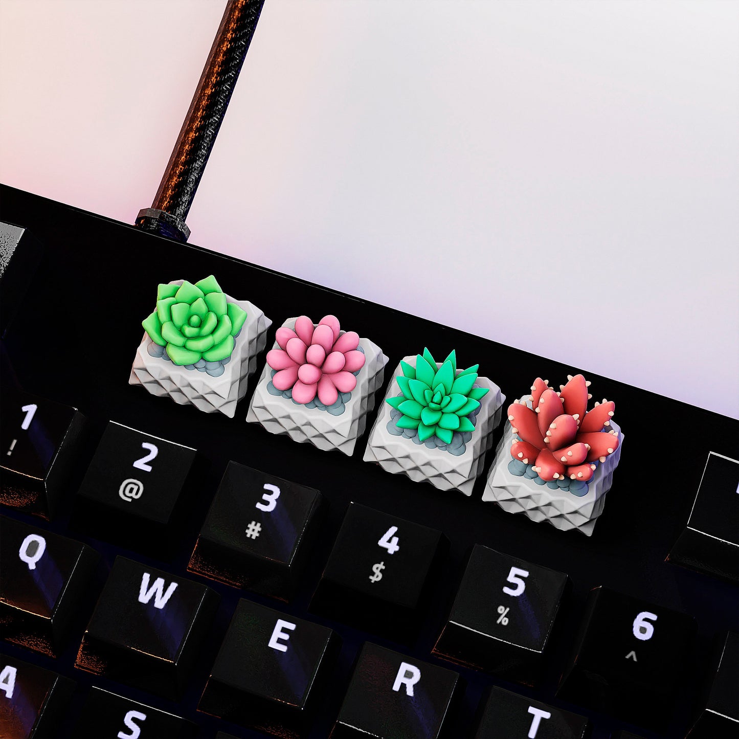 Succulent Plant Artisan Keycaps Set - Cherry MX Compatible - Unique Keyboard Accessory - Perfect Gift for Him & Her - Hiko 3D Keycap