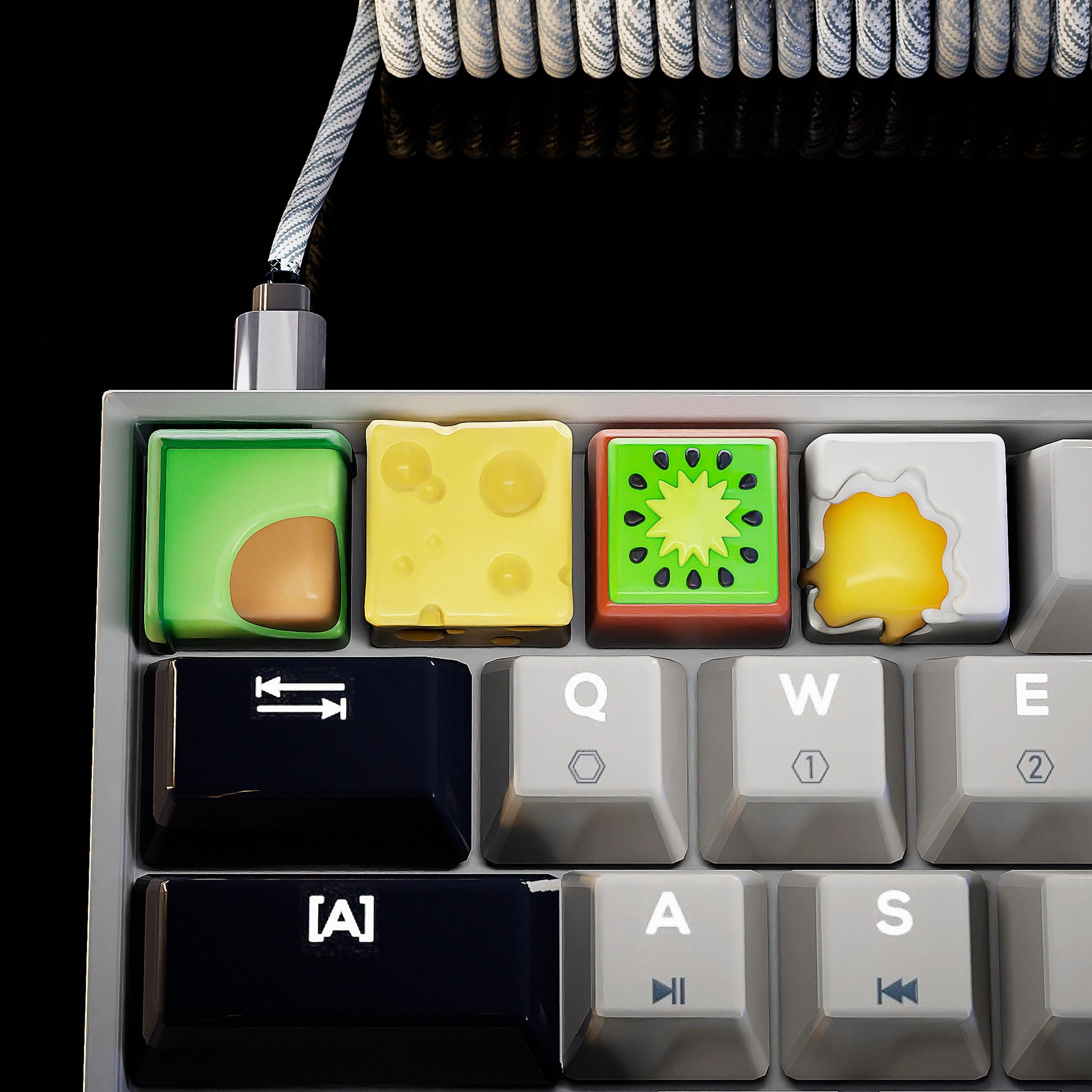 Artisan Food Keycaps Set - Cherry MX Compatible - Unique Keyboard Accessory - Perfect Gift for Him & Her - Egg, Kiwi, Avocado, Cheese Hiko