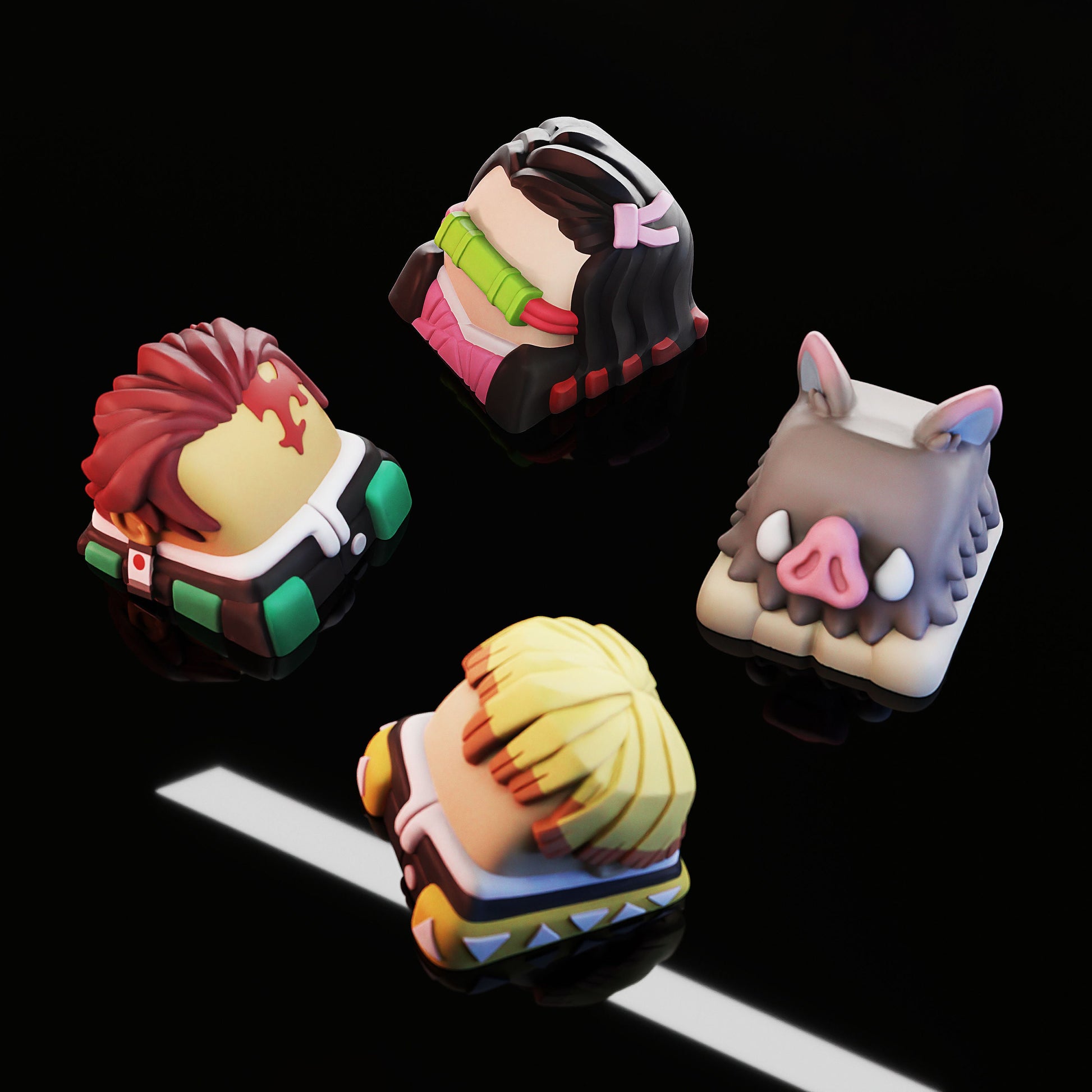 Handmade Inspired By Demon Slayer Keycaps: Tanjiro, Nezuko, Zenitsu & Inosuke for Cherry MX – Artisan Custom Key Caps - Gift for Anime Fans