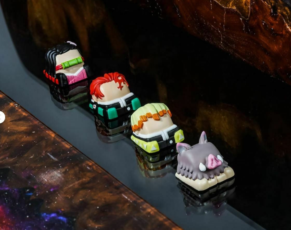 Handmade Inspired By Demon Slayer Keycaps: Tanjiro, Nezuko, Zenitsu & Inosuke for Cherry MX – Artisan Custom Key Caps - Gift for Anime Fans