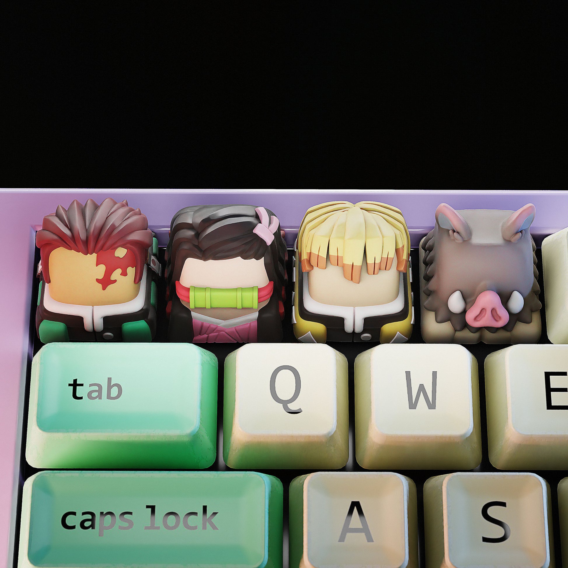 Handmade Inspired By Demon Slayer Keycaps: Tanjiro, Nezuko, Zenitsu & Inosuke for Cherry MX – Artisan Custom Key Caps - Gift for Anime Fans