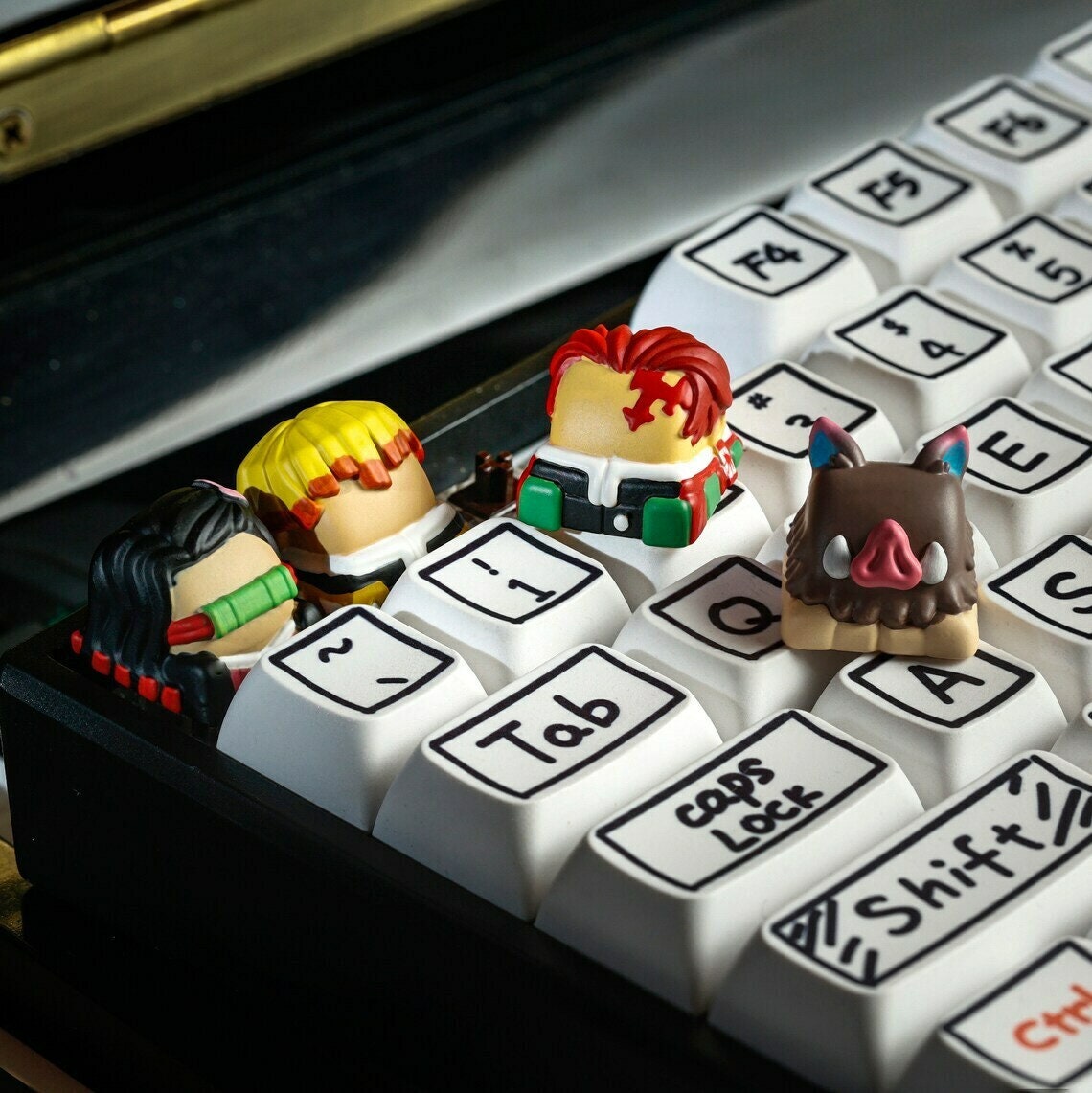 Handmade Inspired By Demon Slayer Keycaps: Tanjiro, Nezuko, Zenitsu & Inosuke for Cherry MX – Artisan Custom Key Caps - Gift for Anime Fans