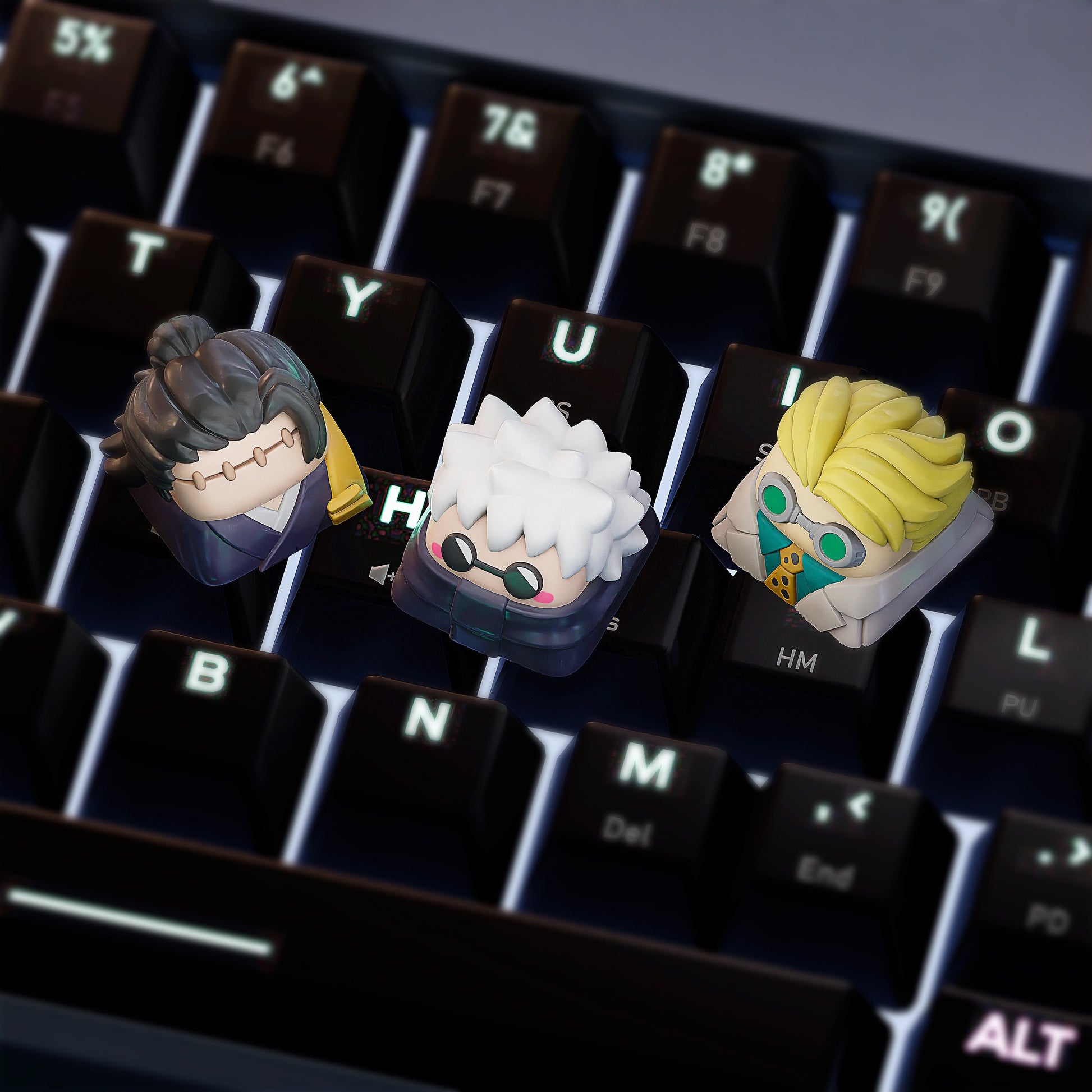 Handmade Inspired By Jujutsu Kaisen Keycaps for Cherry MX and clones - Custom Artisan Anime Fan Gift - Geto, Gojo, Nanami Keyboard Keycaps