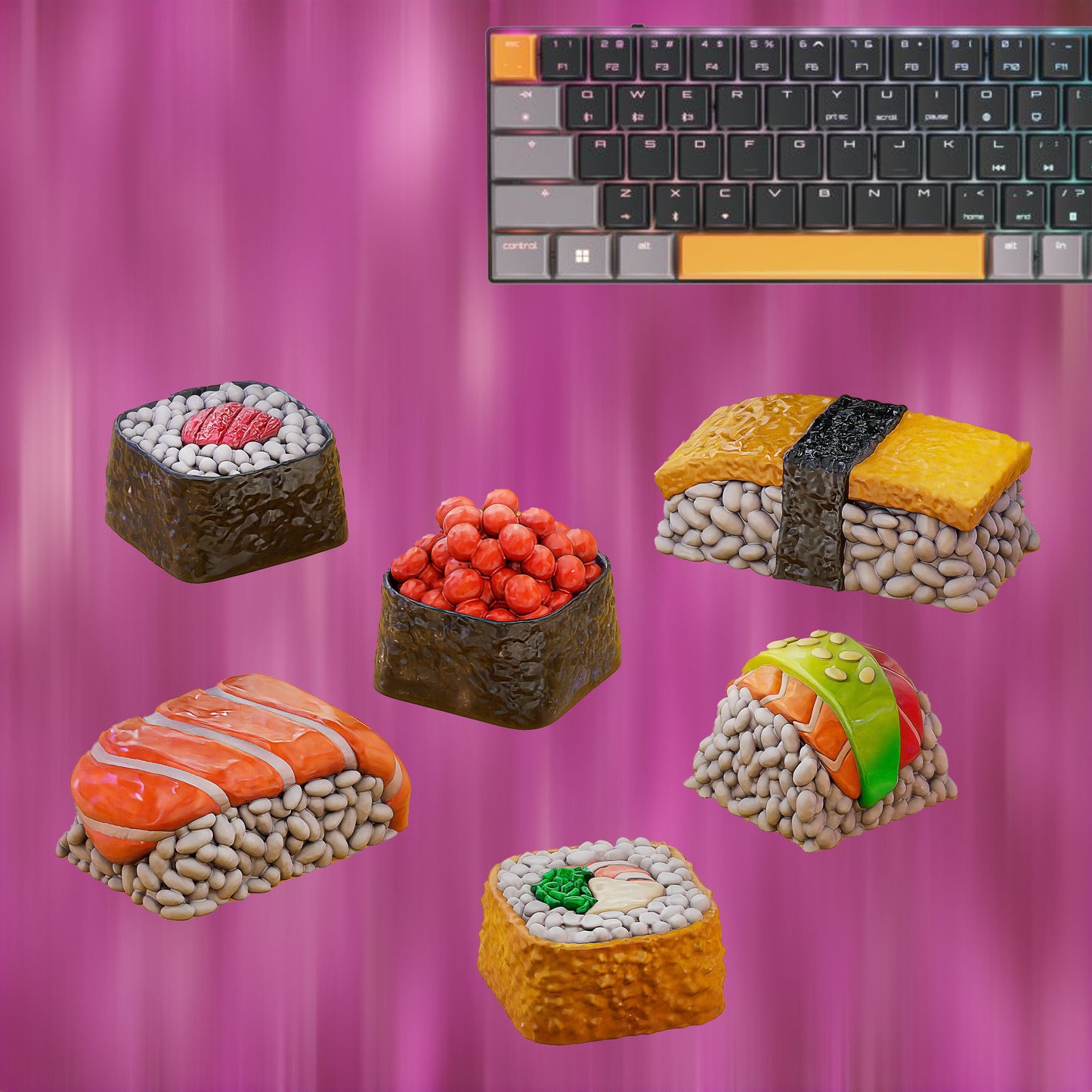 Japanese Sushi Artisan Mechanical Keyboard Keycaps Set - For Cherry MX Switch - Nigiri, Maki & Rainbow Roll - Perfect Gift For Him or Her