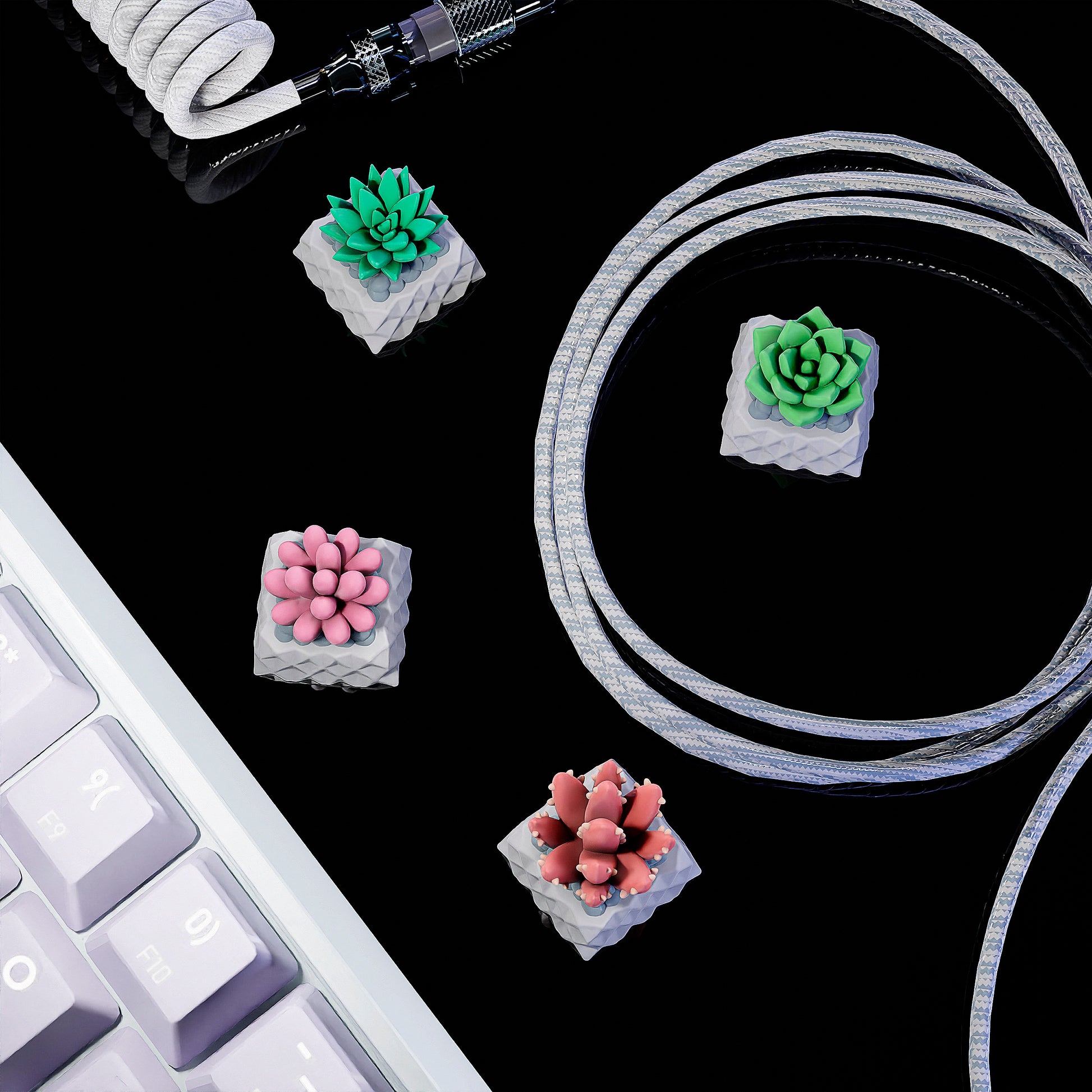 Succulent Plant Artisan Keycaps Set - Cherry MX Compatible - Unique Keyboard Accessory - Perfect Gift for Him & Her - Hiko 3D Keycap