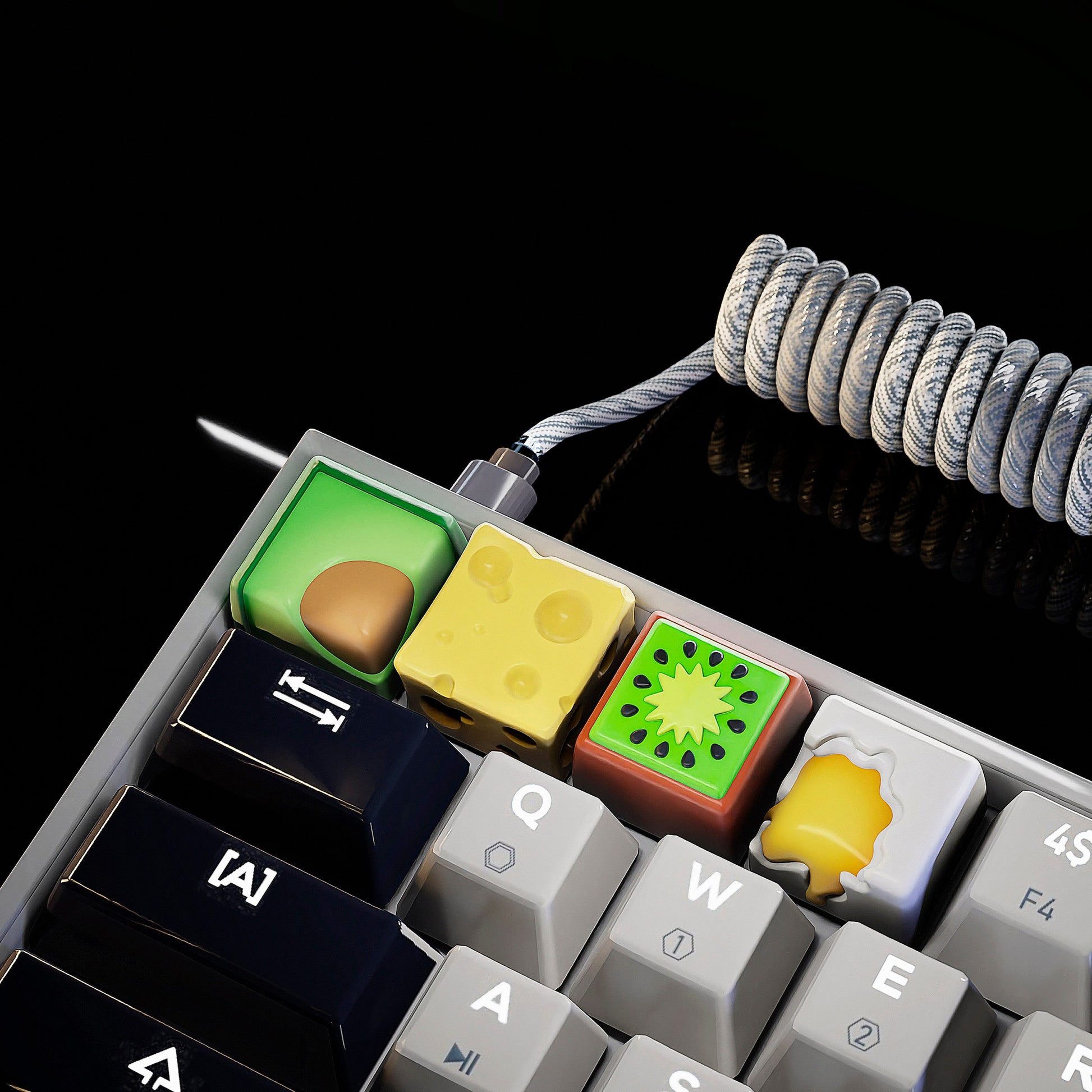 Artisan Food Keycaps Set - Cherry MX Compatible - Unique Keyboard Accessory - Perfect Gift for Him & Her - Egg, Kiwi, Avocado, Cheese Hiko