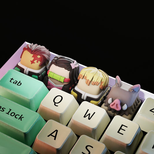 Handmade Inspired By Demon Slayer Keycaps: Tanjiro, Nezuko, Zenitsu & Inosuke for Cherry MX – Artisan Custom Key Caps - Gift for Anime Fans