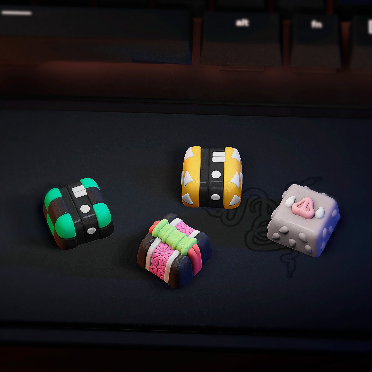 Handmade Inspired By Demon Slayer Keycaps: Tanjiro, Nezuko, Zenitsu & Inosuke for Cherry MX – Artisan Custom Key Caps - Gift for Anime Fans